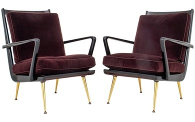 Gio Ponti Style Italian Modernist Armchairs, Pair