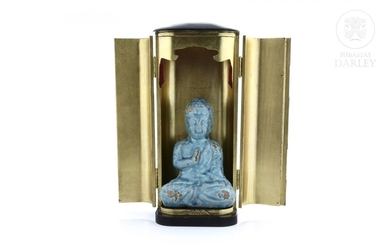 Glazed terracotta Buddha in sky blue, 20th century