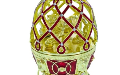 Golden Lion Jeweled Cage Trinket Box Egg