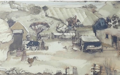 Graham Clarke (b.1941) watercolour of a farmyard, signed low...