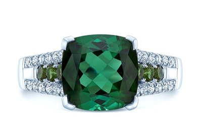 Green Tourmaline And Diamond Ring In 14k White Gold (1/4 Ct.tw.)