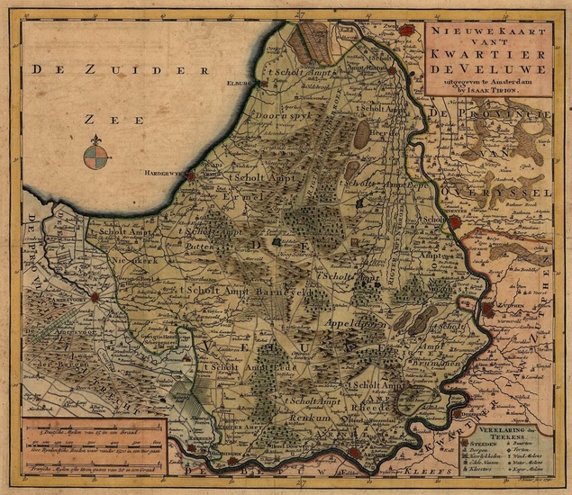 [Gueldre]. "Nieuwe Kaart van 't Kwartier De Veluwe". Carte manuscrite contemporaine, 33x38 cm, Amst, I....