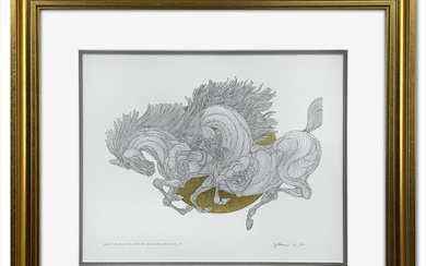 Guillaume Azoulay Signed "Sketch B" 24x24 Custom Framed Original Pen & Ink Drawing with Hand Laid Gold Leaf (PA)