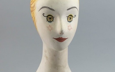 HAND-PAINTED PAPIER-M?CH? BUST OF A WOMAN Mid-20th Century Height 20".