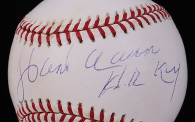 Hank Aaron Signed ONL Baseball Inscribed "HR King" (PSA, Steiner & MLB)