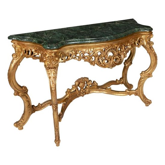 Heavily Carved Giltwood Marble Top Console