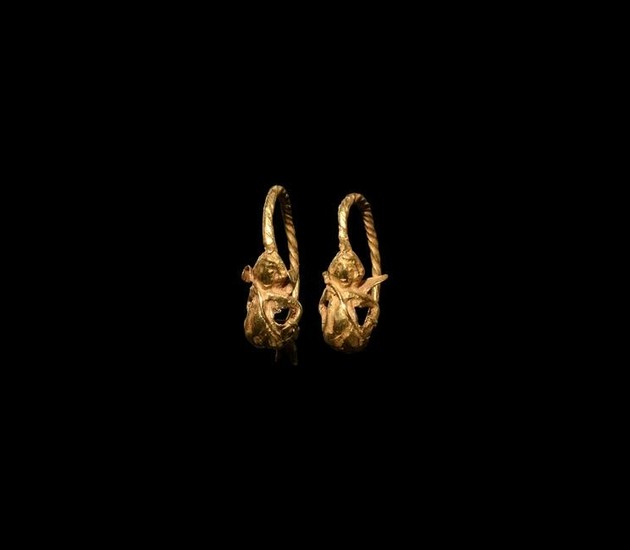 Hellenistic Gold Earring Pair with Eros