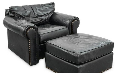 Henredon Leather Co. Club Chair & Ottoman