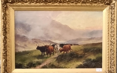 Henry Robinson Hall (1859-1927), Highland cattle in a Scottish...
