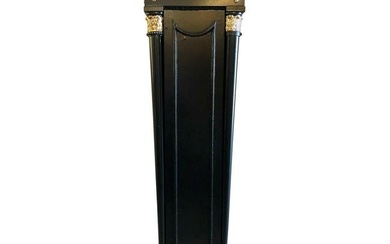 Hollywood Regency Neoclassical Style Pedestal Ebonized and Parcel Gilt Decorated