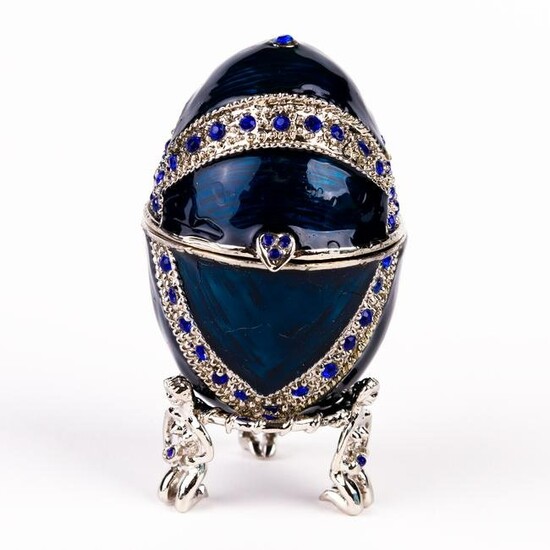 House of Faberge Enamel Egg on Gilded Stand