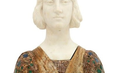 Italian Carved Marble, Onyx, Lapis Lazuli & Malachite Bust of a Woman