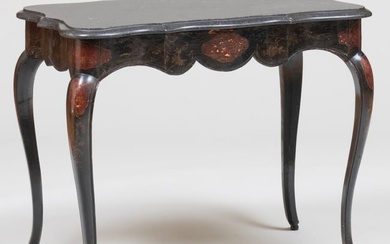 Italian Rococo Black and Red Lacquer and Parcel-Gilt Marble Top Table