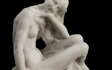 JACQUES MARIN (Brussels, 1877 - Nivelles, 1950). "Seated girl", 1916. Marble. Signed and dated.