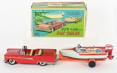 JAPAN TIN FRICTION FORD & BOAT w/ TRAILER BOXED