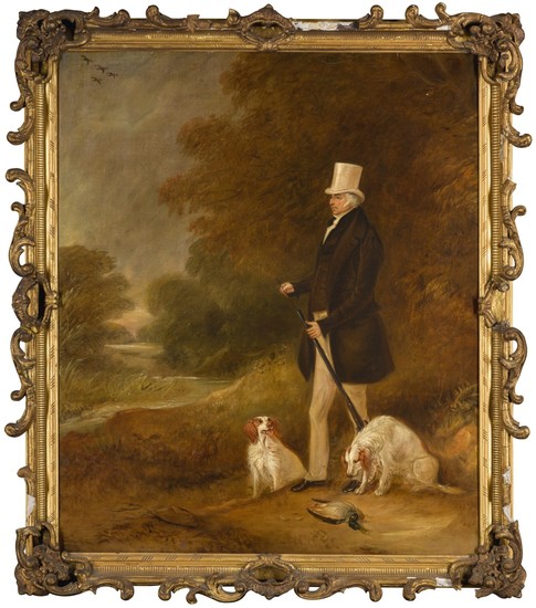 JOHN FERNELEY SNR. | PORTRAIT OF SIR WILLIAM MORDAUNT STURT MILNER, 4TH BT. (1779-1855) WITH TWO CLUMBER SPANIELS OUT SHOOTING
