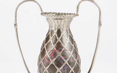 Japanese Early 20th c. Art Pottery Silver Wire Wrapped Vase