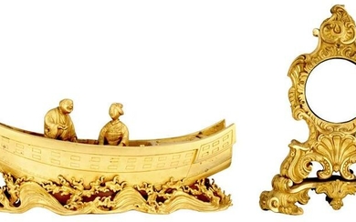Japanese Gilt-Bronze Boat Sculpture; Together with a