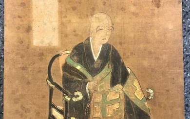 Japon Homme assis en habit traditionnel Encre et peinture sur papier 23x21 cm