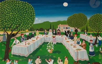 Jean-Claude-Marc REDARD dit SACHA (1929-2015)The Wedding DinnerOilon canvas.Signed lower right.51 x 61 cm