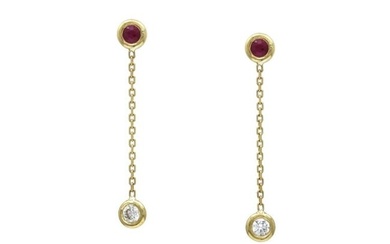 Jennifer Rivera Aros Dangle Earrings In 18k Yellow Gold With Ruby And Diamond