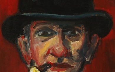 Jens Sørensen: Portrait of gentleman with bowler hat. Signed Jens Sørensen. Oil on panel. 38×27 cm.