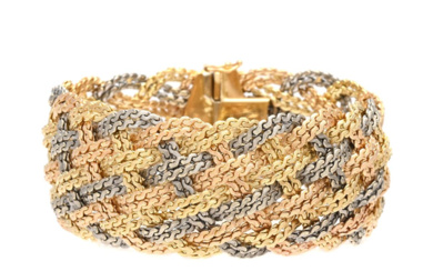 Jewellery Bracelet BUCHERER, bracelet, 18K gold, three coloured, twined, leng...