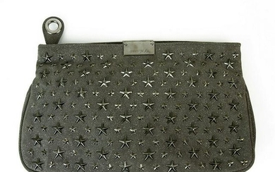 Jimmy Choo Gray Silver Fabric Star Studded Clutch Bag