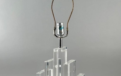 KARL SPRINGER-STYLE LUCITE "SKYSCRAPER" TABLE LAMP 20th Century Height 28". Width 10". Depth 4".