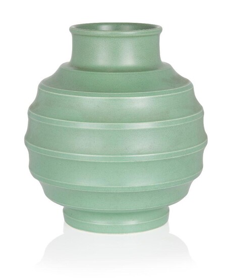 Keith Murray (1892-1981) for Wedgwood, Green vase, 1933, Earthenware, matt green glaze, Printed facsimile Keith Murray signature and WEDGWOOD/MADE IN ENGLAND, impressed WEDGWOOD, 24cm high