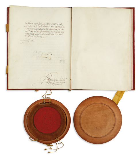 LEOPOLD I; HOLY ROMAN EMPEROR. Vellum Document Signed, "LeopoldI," confirming the nobility of...