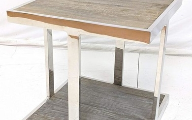 LILLIAN AUGUST Designer Chrome and Barn Wood Side Table