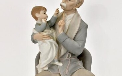 LLADRO PORCELAIN GROUP OF AN ELDERLY MAN WITH BABY