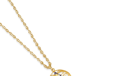 LONG ENAMELED PENDANT NECKLACE in 18K yellow gold designed...