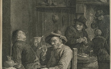 LOUIS SIMON LEMPEREUR Paris, France (1728) / (1807) "Smokers inside a tavern"
