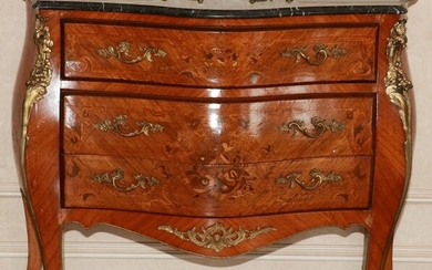 LOUIS XV STYLE SATINWOOD MARBLE TOP COMMODE, H 35", W