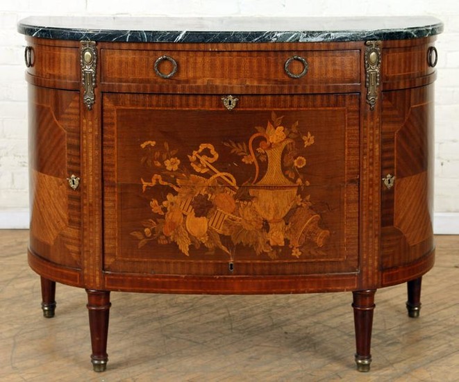 LOUIS XVI STYLE DEMILUNE MARBLE TOP COMMODE C1940