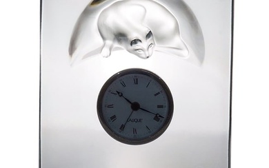 Lalique "Chat Horloge" Crystal Desk Clock