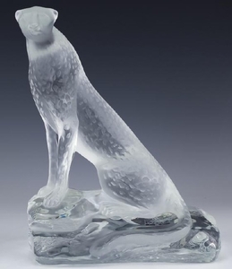 Lalique French Figural Cheetah Art Glass Sculpture