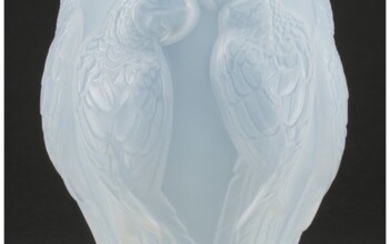 Lalique Opalescent Glass Ara Vase in Original Bo