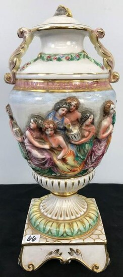 Large Capodimonte Porcelain Lidded Urn