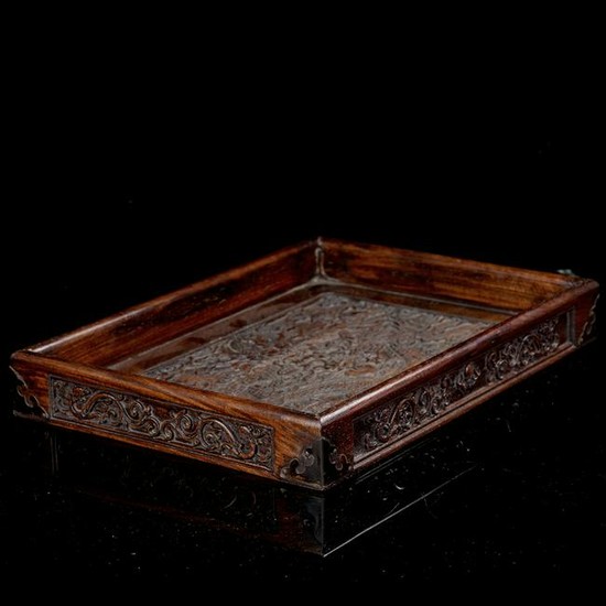 Large Chinese Carved Wooden Tray