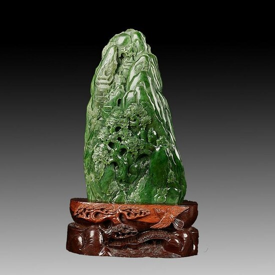 Large Chinese Natural Green Hetian Jade Decoration