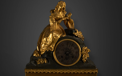 Large French table clock with Juliet, Charles X period, France