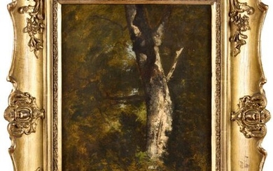 Léon RICHET (1847-1907) Arbre en forêt Huile...
