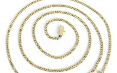 Long Thin Curb Cuban Chain Necklace 14K Yellow Gold, 26 Inches, 2.1 mm, 9.01 Gr