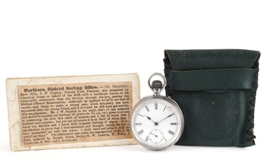 Longines, Victorian silver open face keyless pocket watch ha...