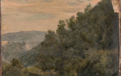 Lot 66 Paul Jean FLANDRIN (1811-1902). Environs de Lacoux (Bugey). Huile sur papier collé sur toile. 17 x 23 cm. Provenance...
