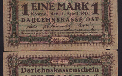 Lot of paper money: Germany, Lithuania, Kowno (Kaunas) 1 Mark 1918 (2)