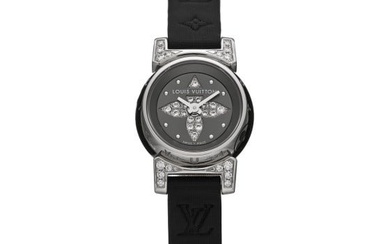 Louis Vuitton LOUIS VUITTON Stainless Steel Douceur Diamond 18mm Tambour Bijou Quartz Watch Grey